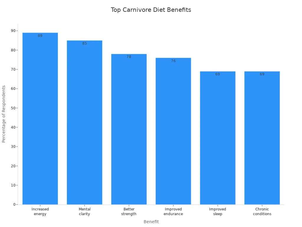Bar chart showing most reported benefits of the carnivore diet